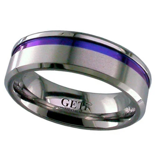 Mens wedding band with blue deals stripe
